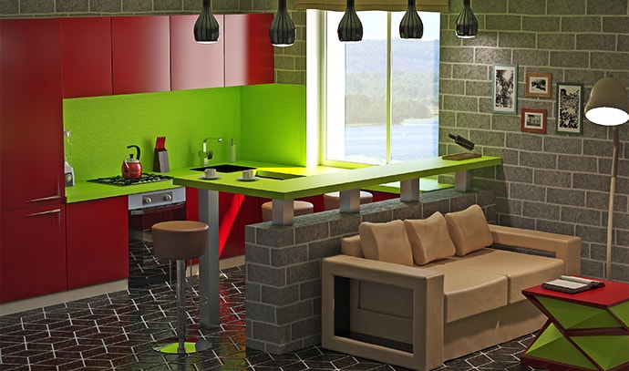 kitchen-interior-design-in-red-and-green-tones